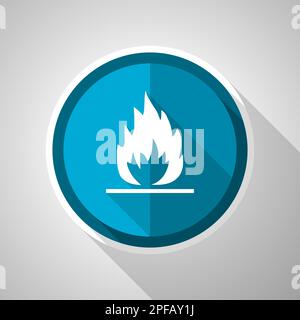 Flame symbol, flat design vector blue icon with long shadow Stock Vector