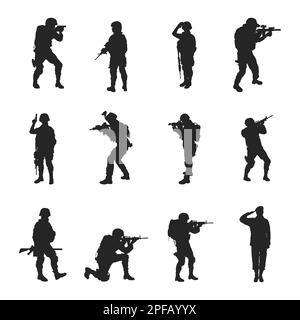 Soldier silhouettes, Military soldier silhouette set Stock Vector