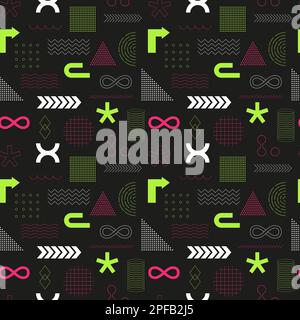 Pink and green seamless pattern with neon acidic abstract geometric, bold, linear shapes. Brutalism, retro futurism style. inspired. Vector illustrati Stock Vector