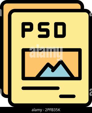 Psd document icon. Outline psd document vector icon for web design isolated on white background color flat Stock Vector