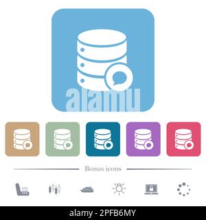 Database messages white flat icons on color rounded square backgrounds. 6 bonus icons included Stock Vector