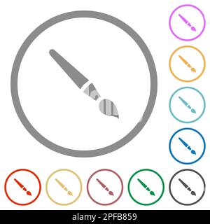 Single brush solid flat color icons in round outlines on white background Stock Vector