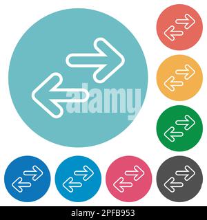 Data transfer outline flat white icons on round color backgrounds Stock Vector
