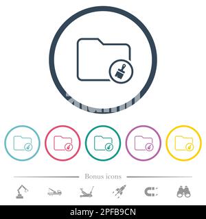 Directory paste outline flat color icons in round outlines. 6 bonus icons included. Stock Vector