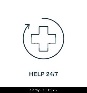 Help 24 7 line icon. Simple element from healthcare collection. Creative Help 24 7 outline icon for web design, templates, infographics and more Stock Vector