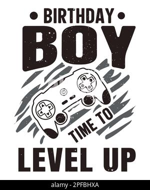 Birthday boy time to level up vintage black video gaming t-shirt design with vector V02 Stock Vector