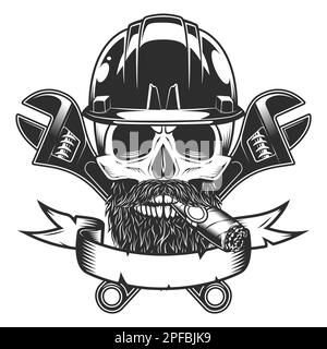 Skull mechanic in hard hat with wrench Stock Vector Image & Art - Alamy