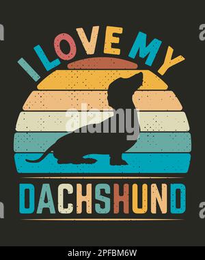 I love my dachshund dog retro vintage t-shirt design Stock Vector