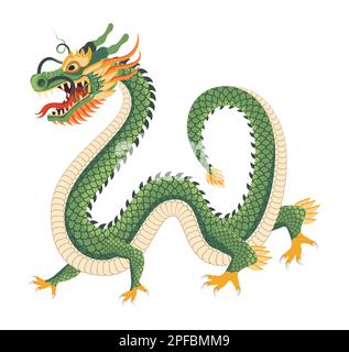 Traditional green chinese dragon. Zodiac sign. Vector illustration. Stock Vector