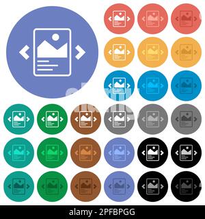 Image slideshow with captions multi colored flat icons on round backgrounds. Included white, light and dark icon variations for hover and active statu Stock Vector