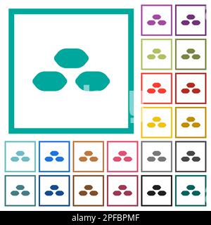 Coal briquettes flat color icons with quadrant frames on white background Stock Vector