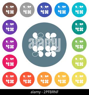 Car fan levels flat white icons on round color backgrounds. 17 background color variations are included. Stock Vector