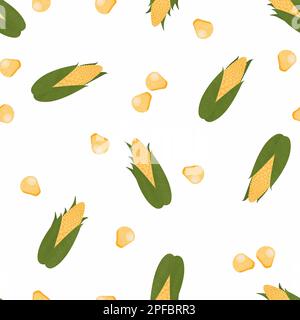 Corn cob seamless pattern. Hand drawn maize and corn kernels on white background. Raster vegetable background Stock Photo