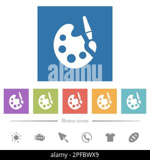 Paint kit solid flat white icons in square backgrounds. 6 bonus icons included. Stock Vector