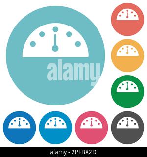 Speedometer solid flat white icons on round color backgrounds Stock Vector