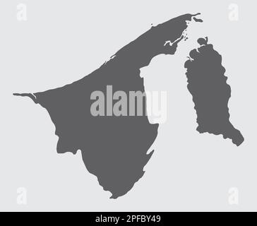 Brunei map silhouette isolated on gray background Stock Vector