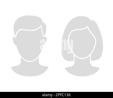 simple human male female man woman anonymous head with blank faces outline illustration set short hair portrait vector isolated on white background Stock Vector