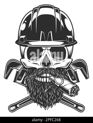 Skull mechanic in hard hat with wrench Stock Vector Image & Art - Alamy