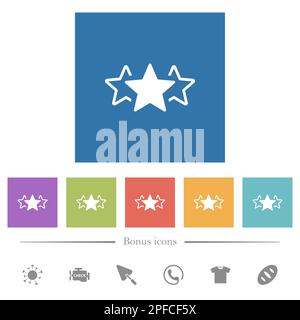 Three star rating alternate flat white icons in square backgrounds. 6 bonus icons included. Stock Vector