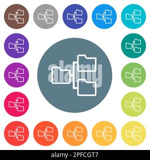 Shared folders outline flat white icons on round color backgrounds. 17 background color variations are included. Stock Vector