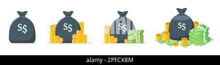 Singapore Dollar Money Bag Icon Set Stock Vector