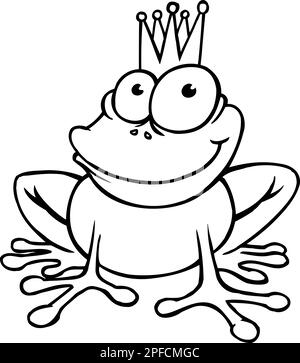 Outlined Smiling Frog prince, isolated on white Stock Vector