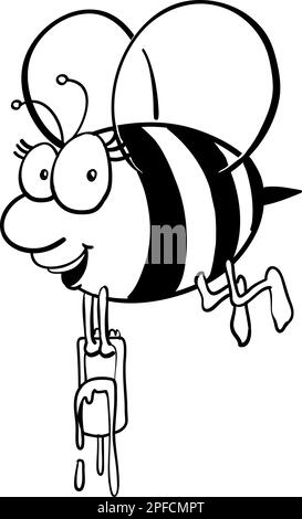 Outlined Happy Bee cartoon Stock Vector
