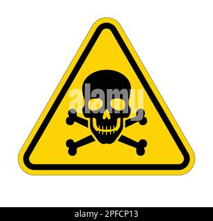 classic poison skull and crossbones in yellow warning danger triangle symbol silhouette isolated on white background vector Stock Vector