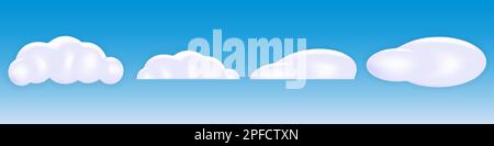 Cartoon 3d clouds on blue sky background. Set of various white fluffy cloud shapes for games, animations, web. Vector illustration Stock Vector