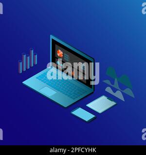 Realistic trendy modern laptop in isometry vector illustration Stock Vector