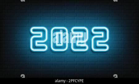 Happy New Year neon design. 2022 neon text. Neon 2022 new year sign. Vector Illustration. Stock Vector