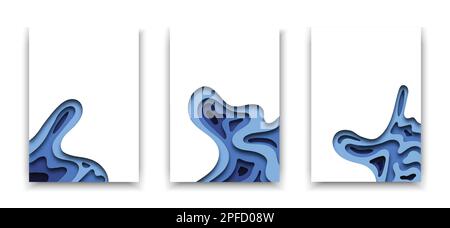 Cover template A4 banners with 3D abstract background with blue paper cut waves. Contrast colors. Vector design layout for presentations, flyers, post Stock Vector