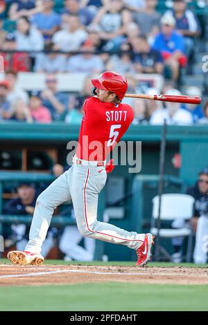 Philadelphia Phillies' Bryson Stott, center, celebrates his