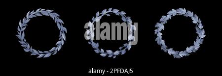 Circle frames with laurel, olive and ivy leaves. Silver round wreaths with foliate decoration for game avatars, laureate or winner certificate, vector Stock Vector