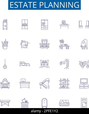 Estate planning line icons signs set. Design collection of Wills, Trusts, Taxation, Probate, Heirs, Inheritance, Estate, Guardianship outline concept Stock Vector