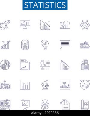 Statistics line icons signs set. Design collection of Statistics, data, analysis, samples, population, variation, mean, median outline concept vector Stock Vector