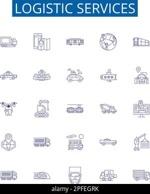 Logistic services line icons signs set. Design collection of Logistics, Services, Shipping, Delivery, Cargo, Freight, Warehousing, Dispatch outline Stock Vector