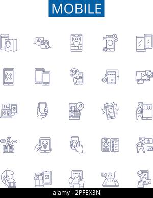 Mobile line icons signs set. Design collection of Phone, cellphone, handset, mobile, smartphone, device, gadget, electronics outline concept vector Stock Vector
