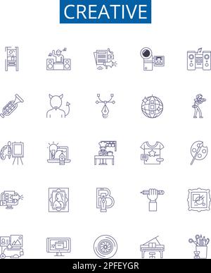 Creative line icons signs set. Design collection of Innovative, Imaginative, Original, Artistic, Visionary, Resourceful, Intuitive, Conceptual outline Stock Vector