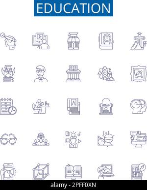 Education line icons signs set. Design collection of Learning, Schools, Higher, Teaching, Studying, Literacy, Courses, Training outline concept vector Stock Vector