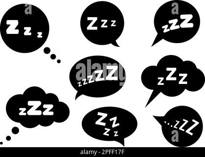 Zzz sleep snore text in black speech bubbles vector icon set. Stock Vector