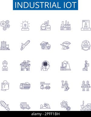 Industrial iot line icons signs set. Design collection of Industrial, IoT, Manufacturing, Automation, Connectivity, Automated, Big, Data outline Stock Vector