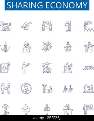 Sharing economy line icons signs set. Design collection of Collaborative, Bartering, Exchange, Platforms, Networking, Connecting, Carsharing Stock Vector