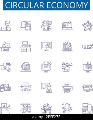 Circular economy line icons signs set. Design collection of Circular, Economy, Sustainable, Recycling, Resources, Reuse, Reduce, Renewable outline Stock Vector