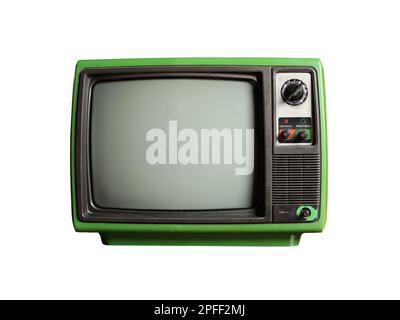 Old television isolated on white background. Classic vintage retro style old TV. Stock Photo