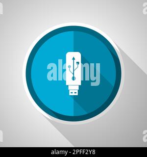 Usb symbol, flat design vector blue icon with long shadow Stock Vector