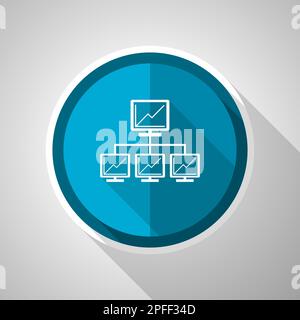 Network symbol, flat design vector blue icon with long shadow Stock Vector