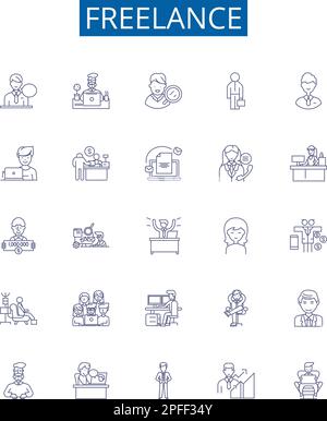 Freelance line icons signs set. Design collection of Freelancer ...