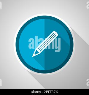 Pencil symbol, flat design vector blue icon with long shadow Stock Vector
