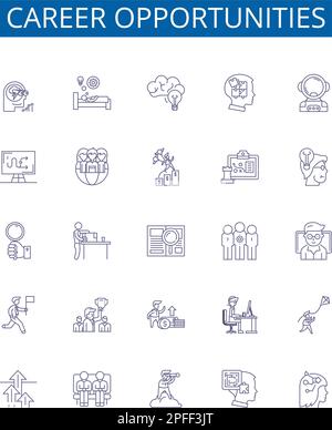 Career opportunities line icons signs set. Design collection of Opportunities, Career, Jobs, Professions, Employment, Advancement, Development Stock Vector